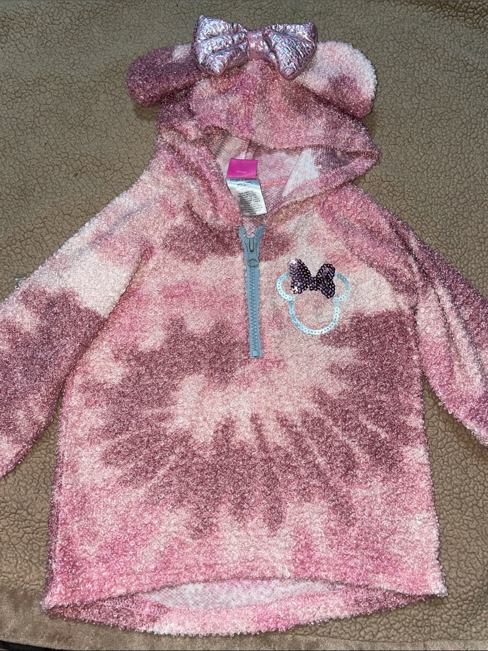 Girls' Pink Tie-Dye Hooded Pullover with Bow Accent